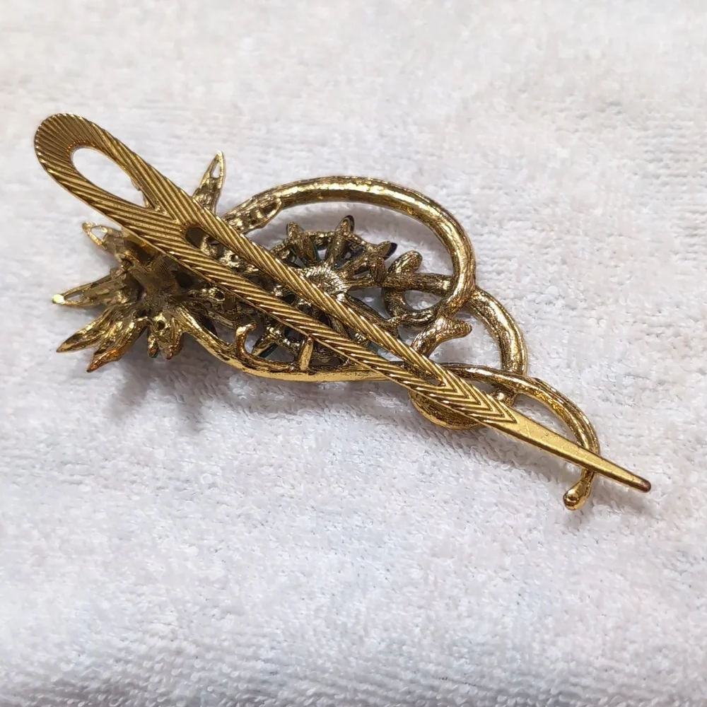 Vintage Art Deco Style Large Flower Rhinestone Hair Clip